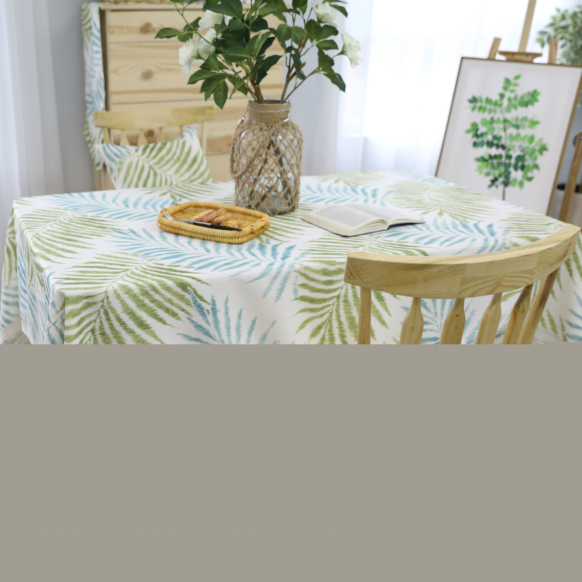 Amerikaanse Land Stijl Verse Groene Bladeren Gedrukt Tafelkleed Katoen Salontafel Cover Hulsel Rectangulaire Tafelkleed