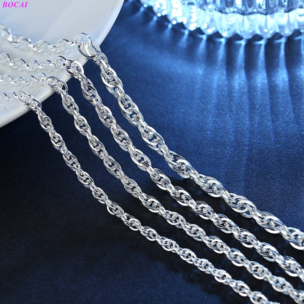 BOCAI Solide-collar de plata esterlina S999 para mujer, joyería sencilla de para mujer, cadena redonda de doble clavícula, artesanía de plata tailandesa para hombre