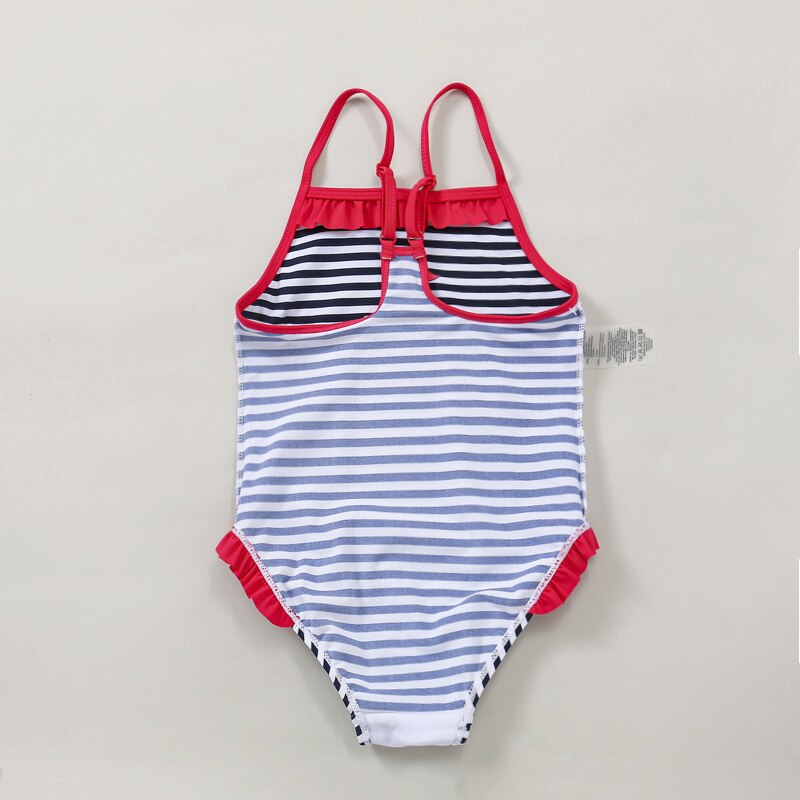 Girls Swimsuits One Piece Striped Swimwear For Girls 2-9years Offset Printing Anchor Kids Bathing Suits 1107