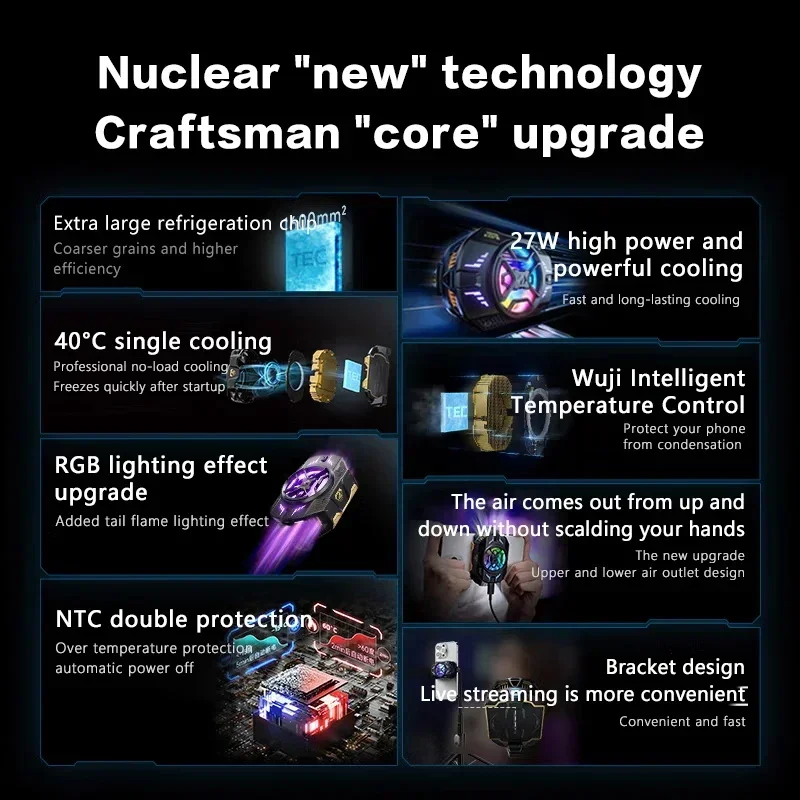 Black Shark Nuova versione di raffreddamento 4 PRO Dispositivo di raffreddamento rapido del telefono per iPhone 15/ROG 7/Nubia Redmagic 9S Pro/Xiaomi FunCooler