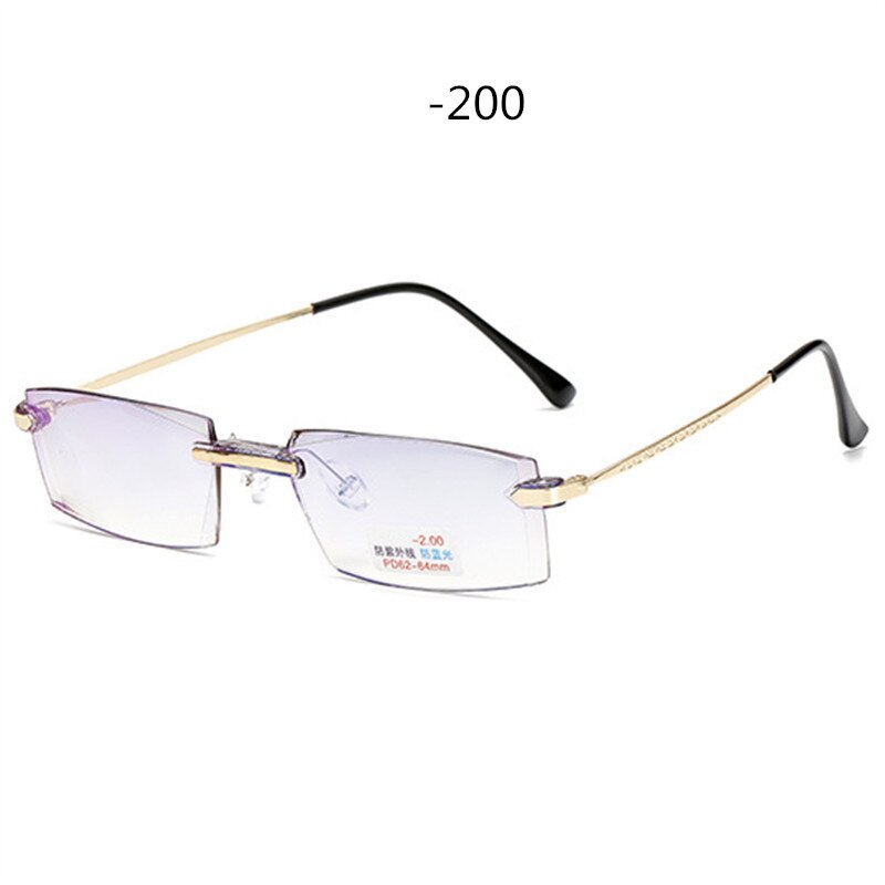 -1 -1.5 -2 -2.5 -3 -3.5 -4-Afgewerkt Bijziendheid Bril Vrouwen Mannen randloze Anti-Blauw Licht Studenten Korte Zicht Brillen Voor Unisex: Gold-200
