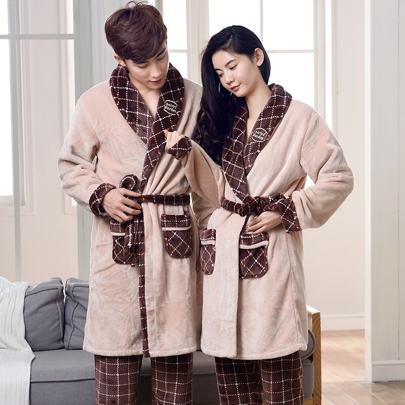 Winter Bathrobe Soft Flannel Pyjama Couples Bathrobes Kimono Suit Dressing Gown Sleepwear Robes For Women Men Home Wear