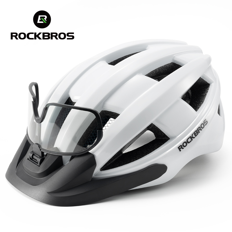 ROCKBROS-casco de ciclismo ultraligero, gafas magnéticas con luz trasera, casco de bicicleta integrado, protección de para montaña y carretera: Castaño