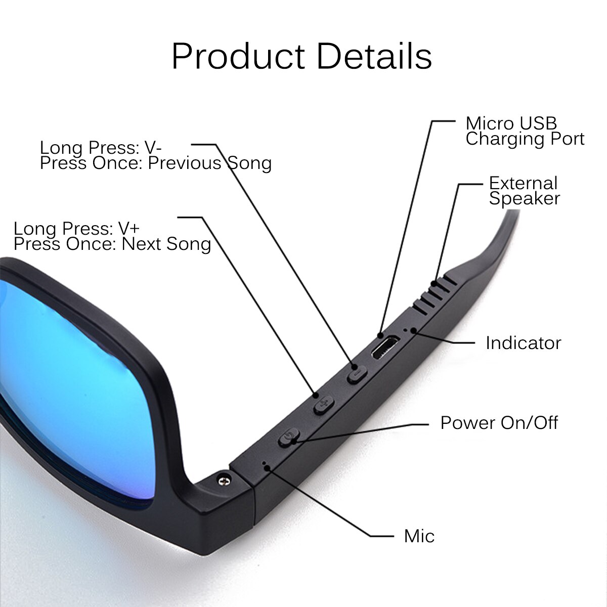 3IN1 bluetooth 5.0 Smart Sports Headphone Sunglasses - IPX7 Headset Earphone Speakers with mic (CT1)(1U60) main image 1