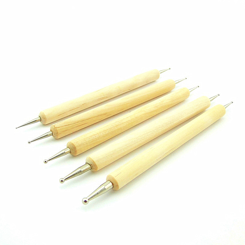 Tanduzi 5 pièces stylet à bille pâte polymère poterie céramique sculpture outils de modélisation manche en bois outils en argile pointe d'ongle stylos de forage