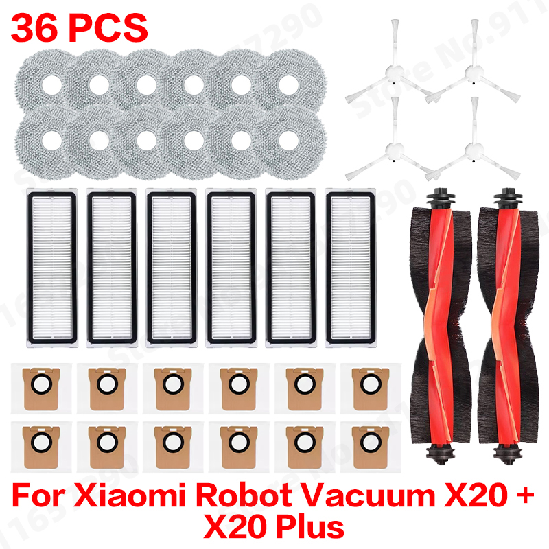 Para xiaomi robô vácuo x20 +/x20 plus saco de pó mop pano acessórios escova lateral principal filtro hepa peças reposição: Verde claro