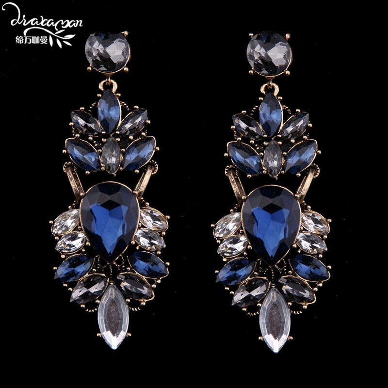 Dvacaman Brand Rhinestone Crystal Earrings Women Handmade Flower Wedding Earrings Nigerian Party Jewelry O72: blue