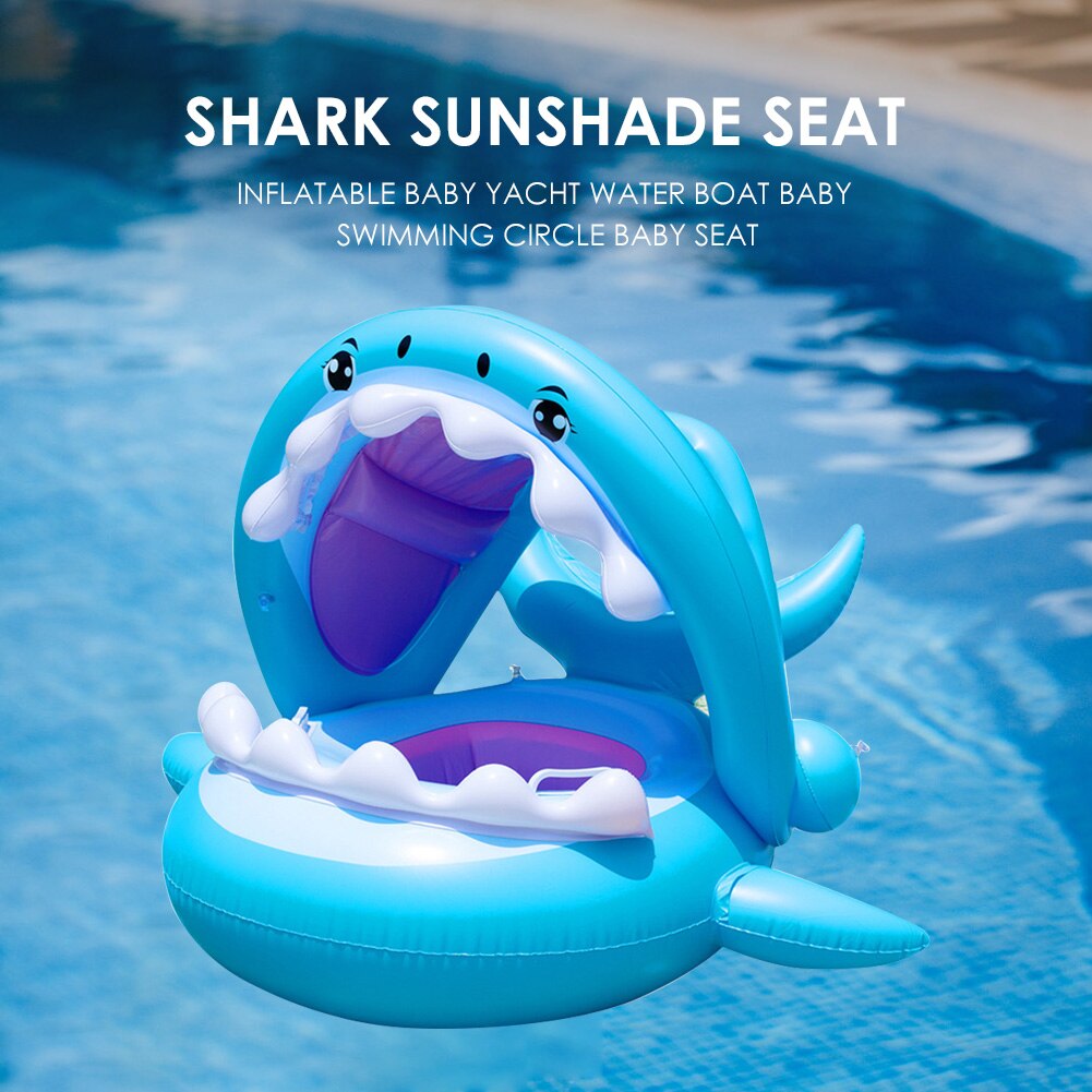 Kids Shark Seat Speelgoed Met Zonnescherm Zwemmen Ring Zwembad Drijvende Rij Water Bed Kid Pool Party Inflat Vlot Speelgoed