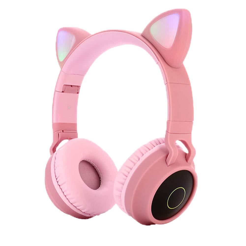 Mignon Bluetooth 5.0 casque stéréo sans fil casque avec micro LED prise en charge Radio FM/TF carte/Aux in pour Smartphone: Pink
