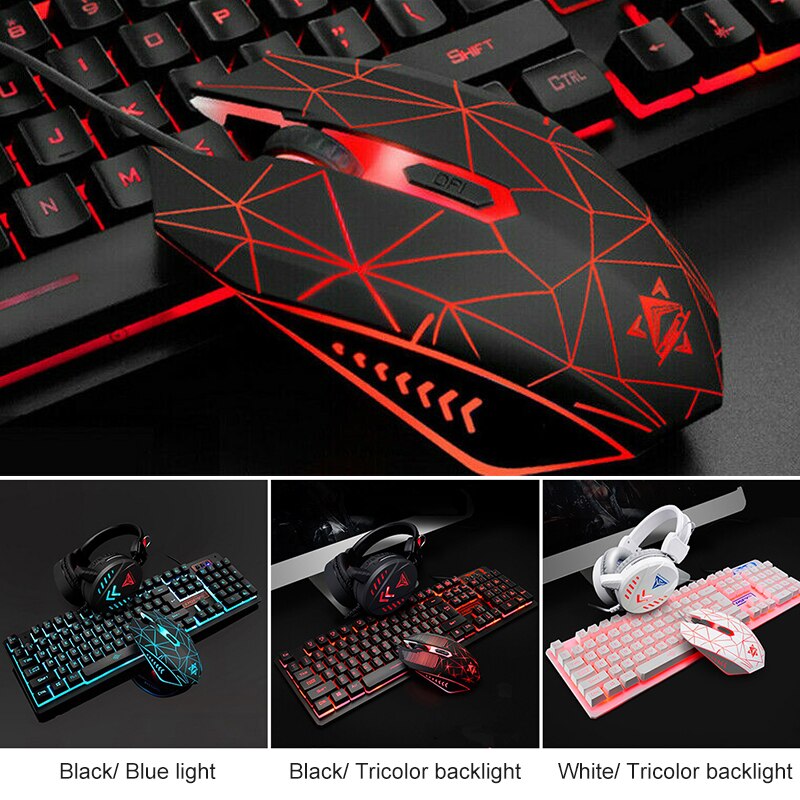3/4Pcs LED Backlit GamerMechanical Keyboard+Gaming Mouse+Headset +Mouse Pad Wired Backlight Desktop Ergonomic Keyboard Set