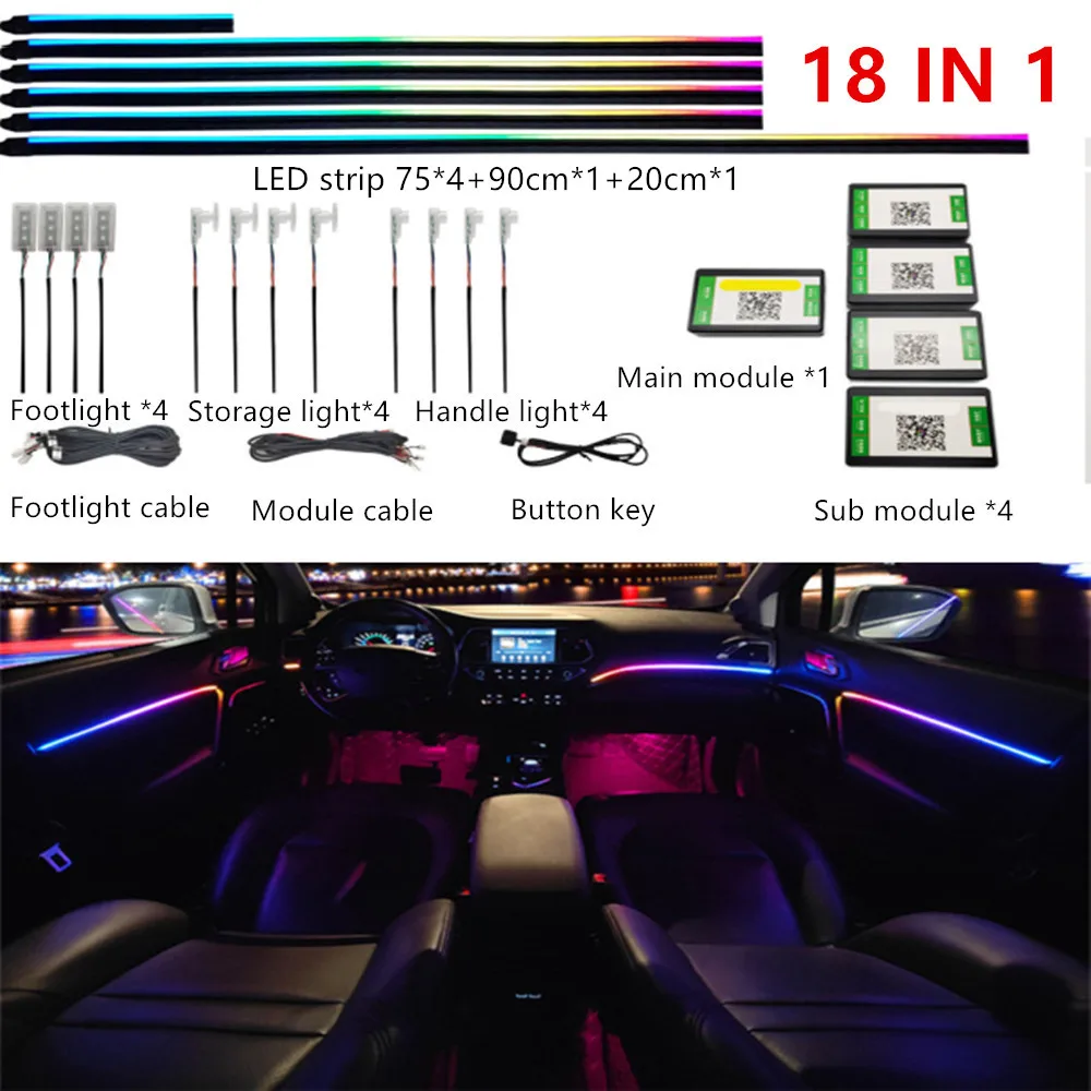Universal- Symphonie Auto Umgebungslichter 64 RGB Auto Innenraum Acryl Lichtleiter Fiber Optik Auto Dekoration Atmosphäbetreffend Licht 18 in 1