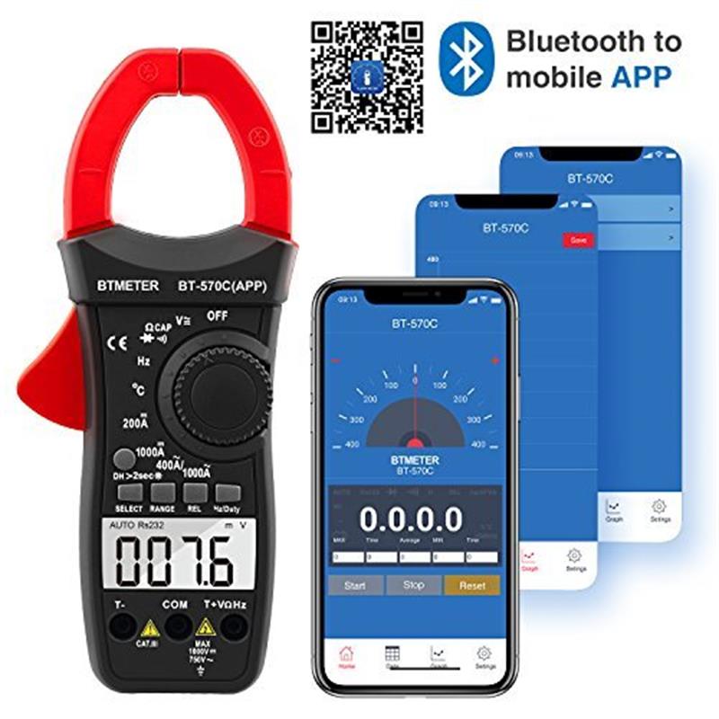 Digital Clamp Multimeter Connect with APP Bluetooth,Amp Ohm Tester,4000 Counts for AC&amp;DC Resistance Temp Electrical HVAC Tester