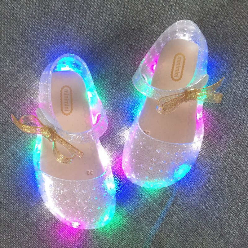 neue LED licht blinkende bogen Stützpfeiler kühlen hausschuhe fisch kopf mund kopf gelee mädchen duftenden prinzessin sandalen