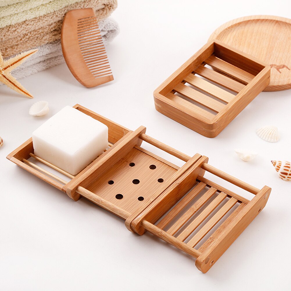 Jabonera de madera Natural de bambú soporte de bandeja de madera de jabón rejilla para guardar jabón caja de plato contenedor para baño plato de ducha baño