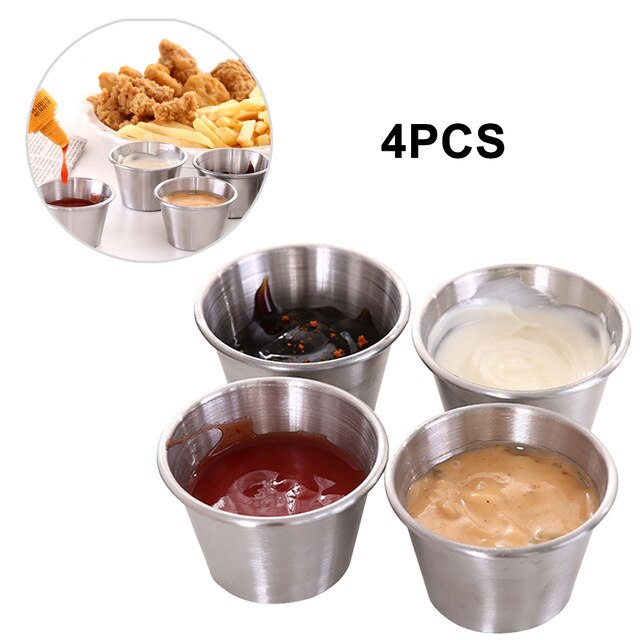 4pcs Stainless Steel Pot Dipping Bowl Small Sauce Cup Seasoning Dish Saucer Appetizer Plates Sauce Container for Restaurant: 4pcs