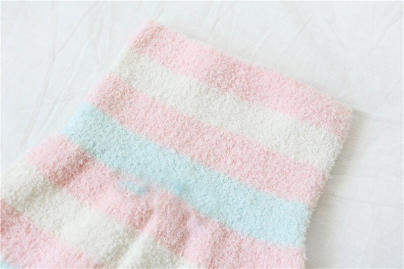 Japansk plys sovetøj bukser kvinder vinter blød varm sød regnbue stribet pink flanne hjemmetøj strikket afslappet lounge pyjamas