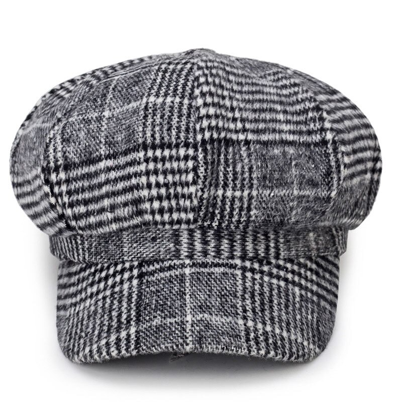 Gorro octogonal de fieltro para mujer, gorra de vendedor de periódicos, Color negro, literario, Snapback, ocio, Invierno