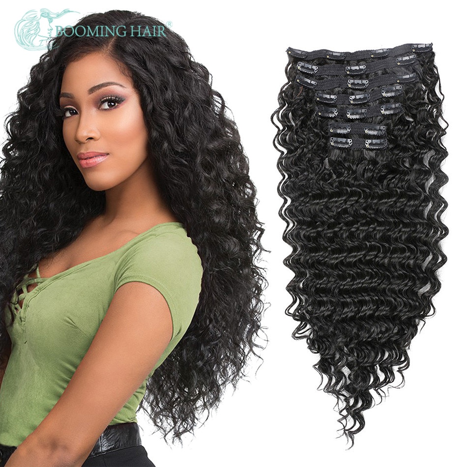 BOOMENDEN HAAR Clips in Haar Verlängerung Tiefe Welle 24 Zoll Synthetische Haar Verlängerung 20 Clips auf 140G Haarteil