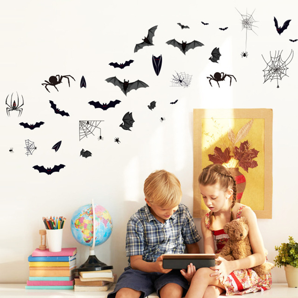 Halloween Spider Stickers Removable Bat Decal Wall Sticker For Window Background Home Office Theme Party Supples Decoration