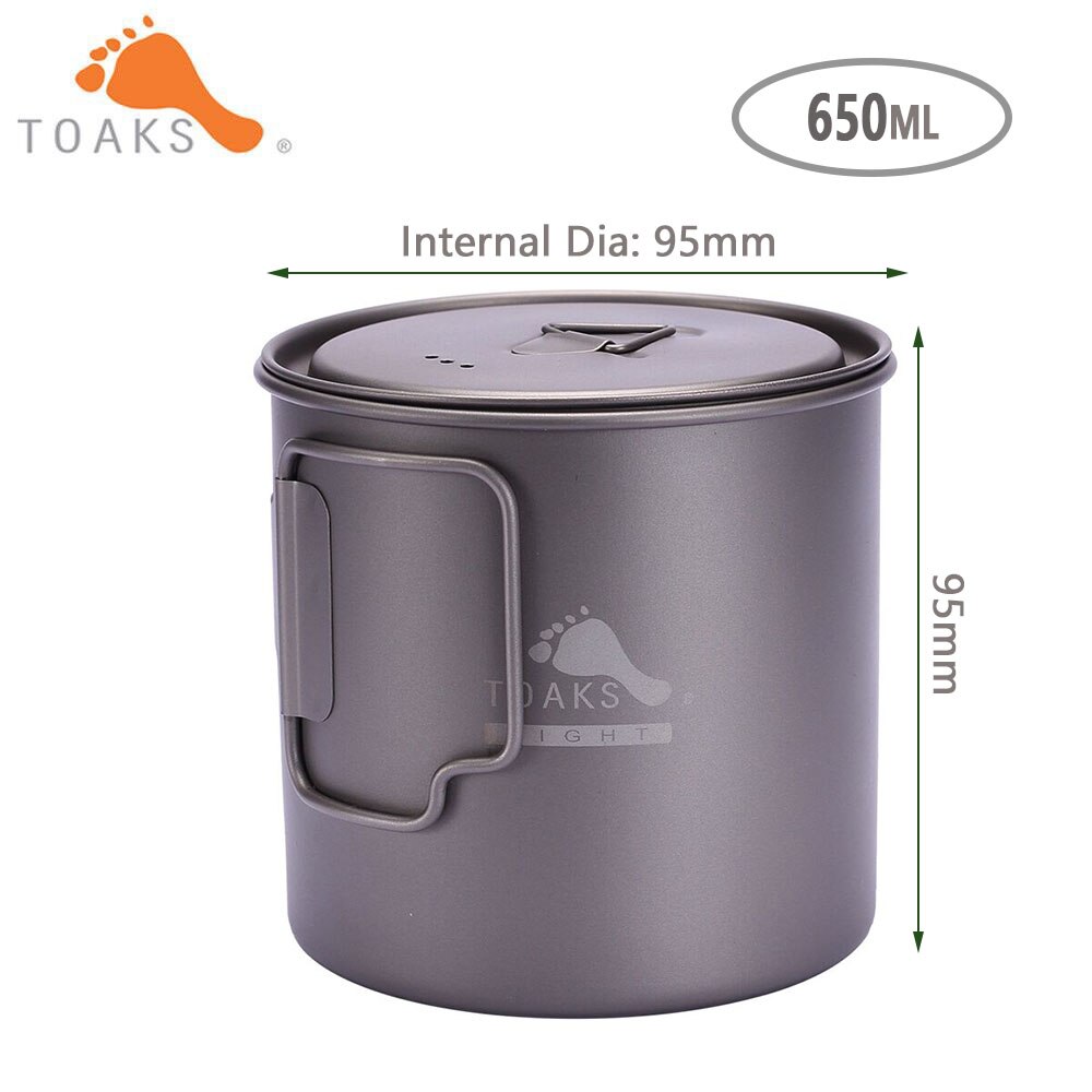 TOAKS POT-650-L Titanium Cup 650ML Outdoor Camping Lightweight Pot Picnic Cookware Set Pot Ultralight Titanium Pot