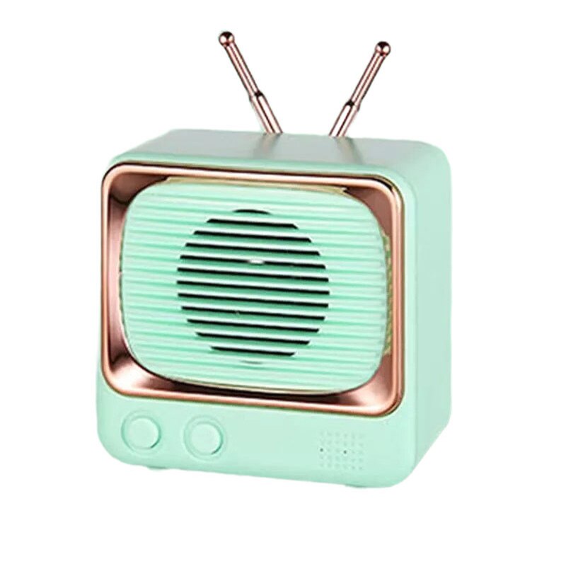 Dw02 retro liten tv bluetooth 5.0 mini högtalare trådlöst hem utomhus slappna av radio usb / tf  mp3 spelare kort trådlös subwoofer: Grön