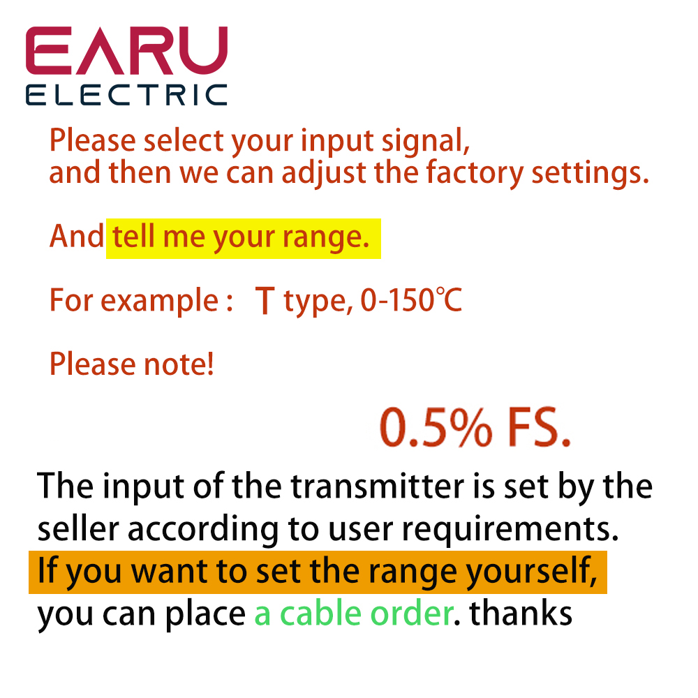 Programmable Thermocouple K J PT100 to 4-20mA Converter TC RTD Input 4-20mA Output Head-mounted Temperature Transmitter: K E J T S B R TC 0.5