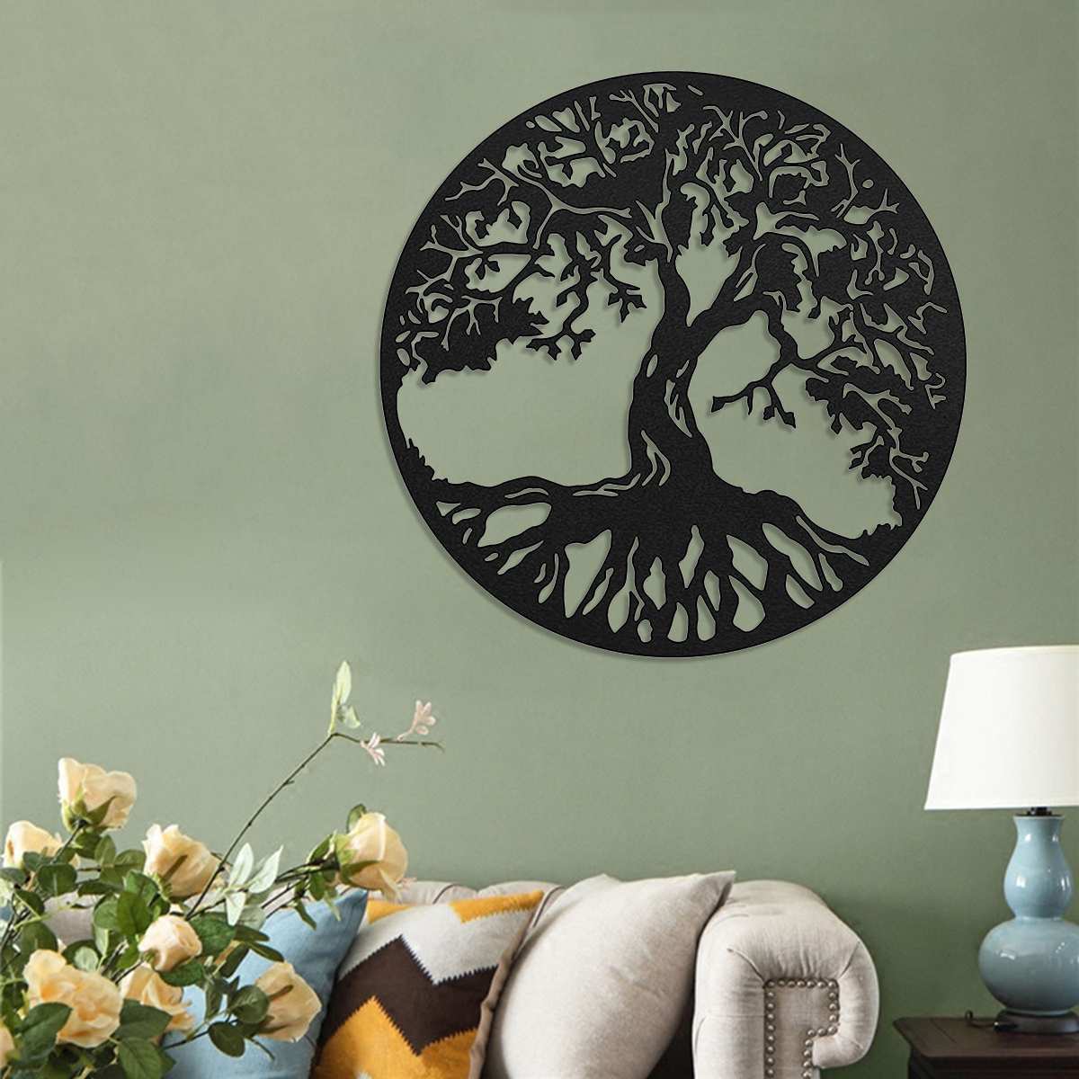 Round Wall Hanging Decorations 3D Diameter 60cm Tree of Life Iron Art Home Hanging Ornament Iron Tree Wall Decoration