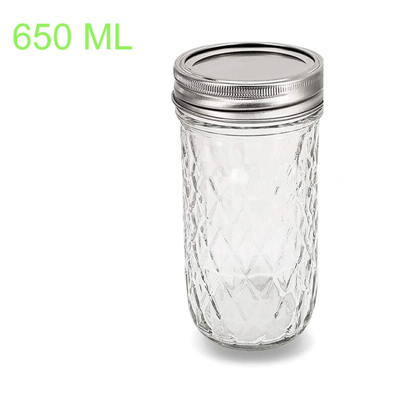 Regelmatige Mond Mason Potten Met Deksels, Gewatteerde Crystal Potten Ideaal Voor Jam, Smoothies, Desserts, Salades: 650 ml