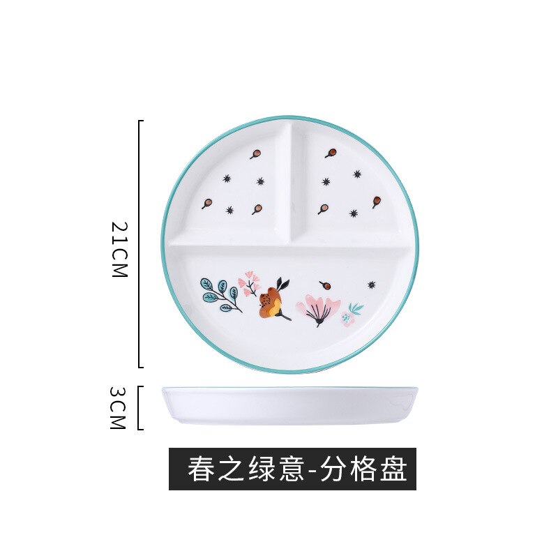 Ceramic Tableware Set Compartment Tray Children's Food Dispatch Disk Breakfast Plate Household Dinner Plates Separated Plate Set: spring plate