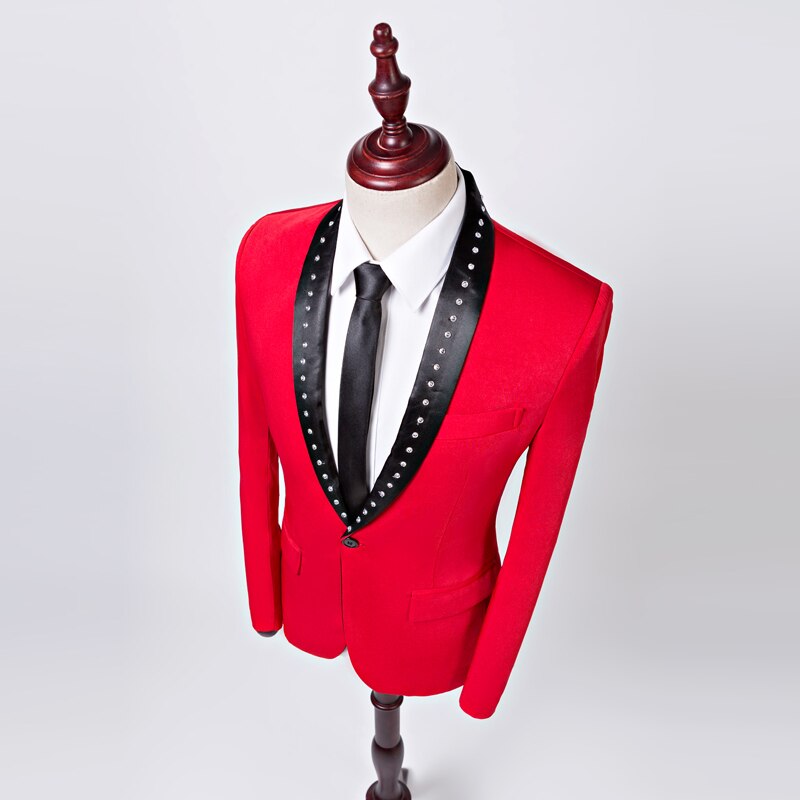 Pyjtrl Mannen Blazer Crystal Classic Shawl Revers Rood Slim Fit Pak Jas Bruiloft Bruidegom Zanger Kostuum Homme