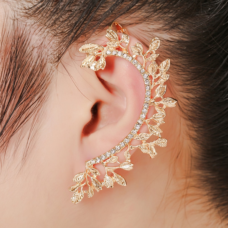 Oorbellen Verkoop Leaf Ear Manchet Gebogen Strass Zinklegering Earcuffs Unieke Sieraden Accessoires Meisje Clip Oorbel