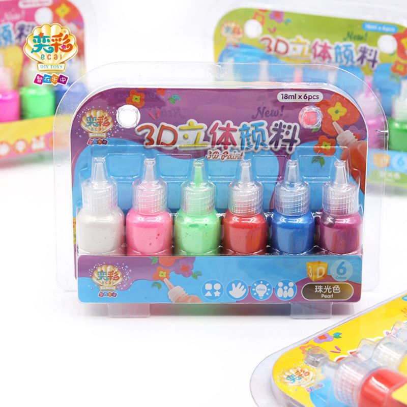 3D Acrylic Paints 6 Colors Kids 3D Acrylic Paint Pigment Set for Children Graffiti DIY Painting K1MA
