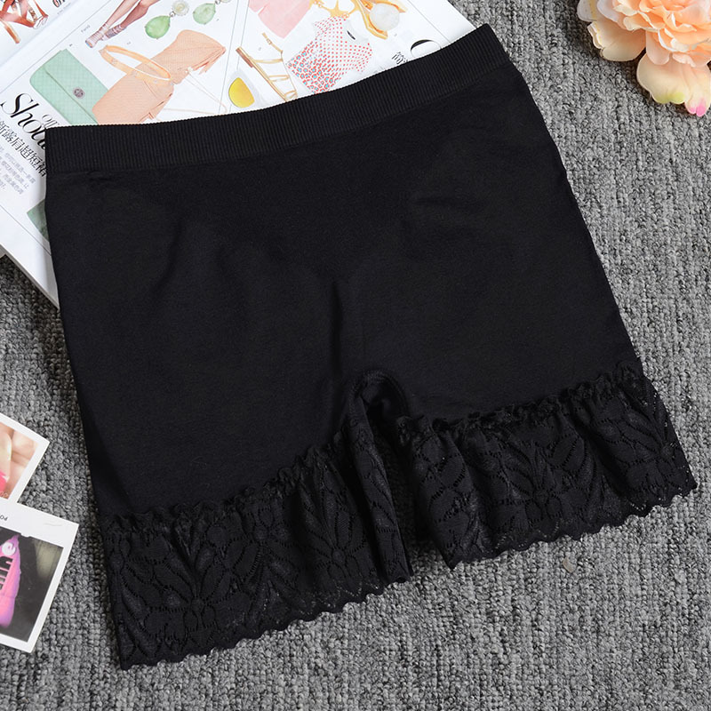 Women Safety Shorts Pants Seamless Lace High Waist Panties Shorty Femme Seamless Boyshorts Pants Girls Slim Women Boxer: black