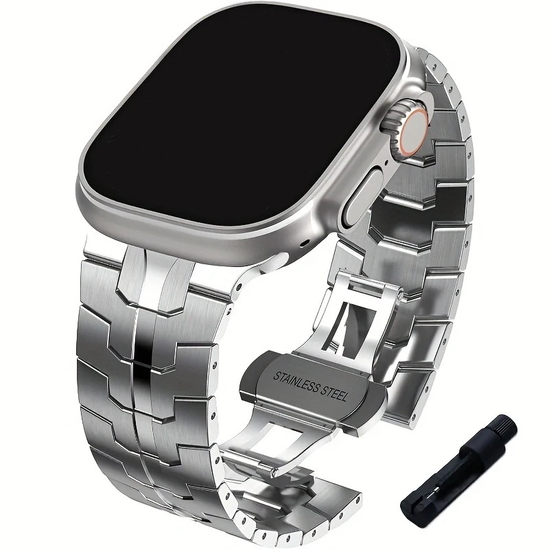 Correa de acero inoxidable para Apple Watch Ultra 2 49mm 7 8 9 45mm 44mm pulsera de eslabones de Metal para hombre IWatch Band 6 5 4 SE 3 42mm 41mm 40mm: Red black / 12 mm