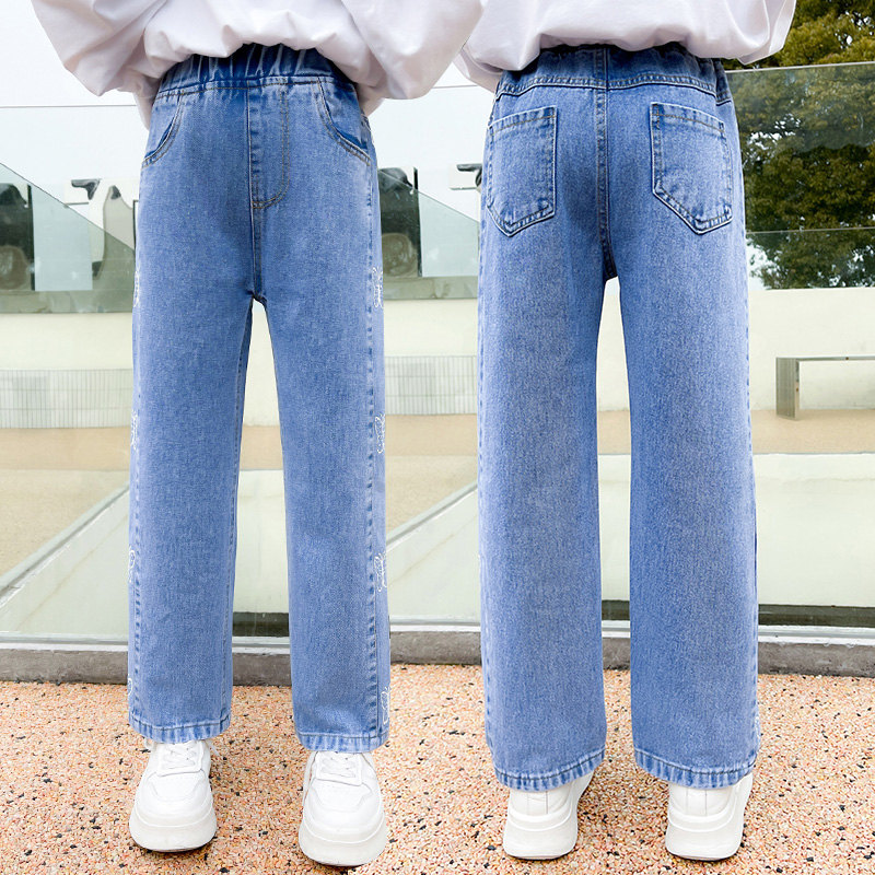 4-14 jahre Mädchen Jeans Mädchen Frühling Koreanische Karikatur lässig Denim Hosen Mädchen Schmetterling Drucken Elastische Taille schlank passen bleistift Hosen