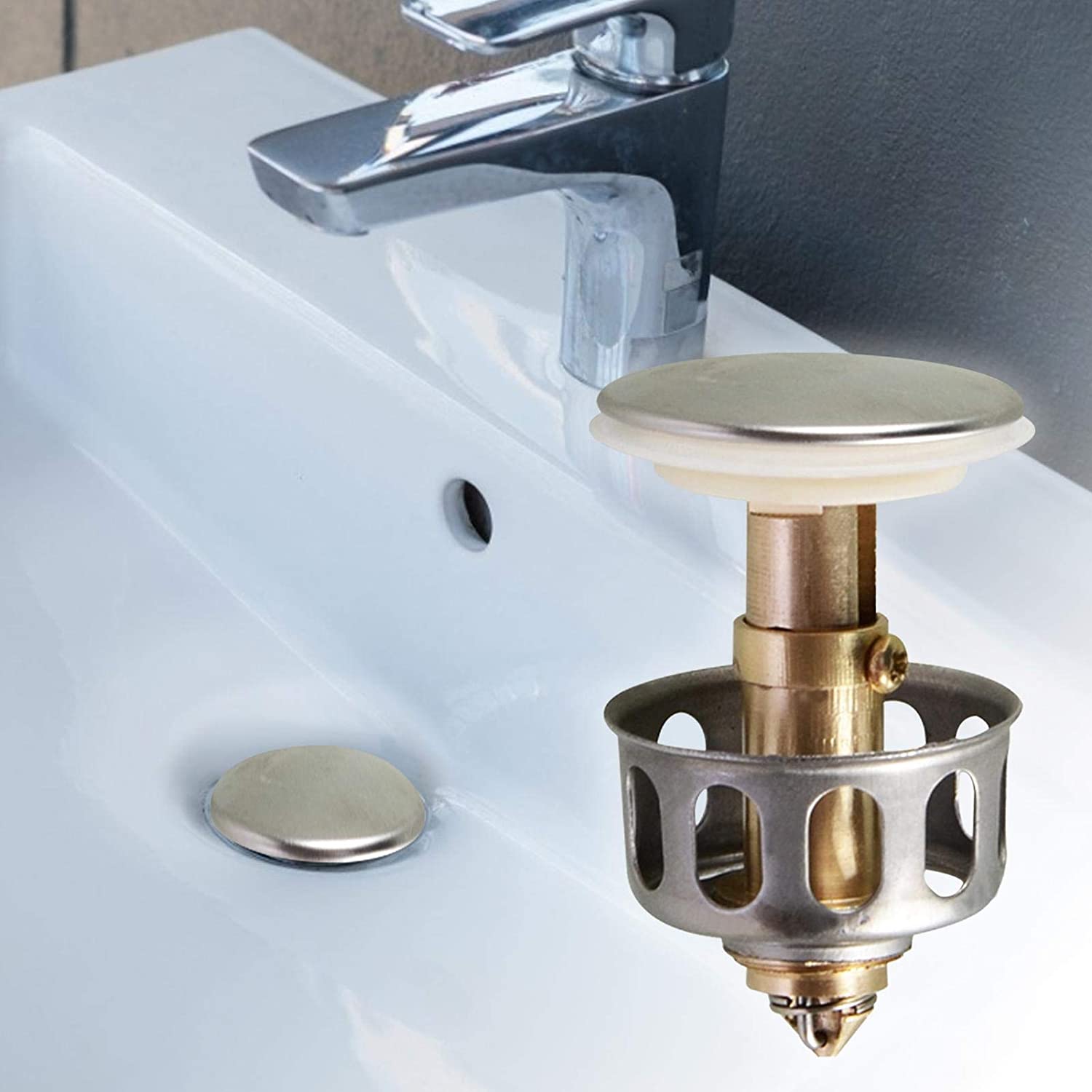 Universal Wash Basin Bounce Drain Filter Up Bathroom Sink Drain Plug With Basket Sink Drain Stopper Kitchen Sink Strainer