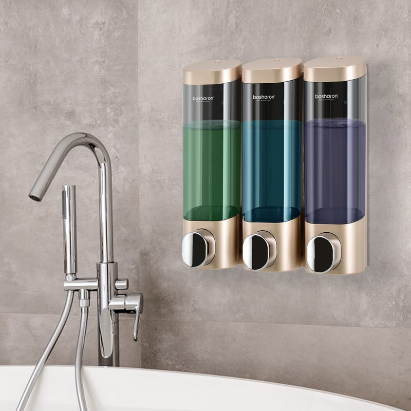 Triple Soap Dispenser Wall Mount Shampoo Dispensers Detergent Shower Gel Bottle Gold 300ml Plastic Bathroom Accessories For Home