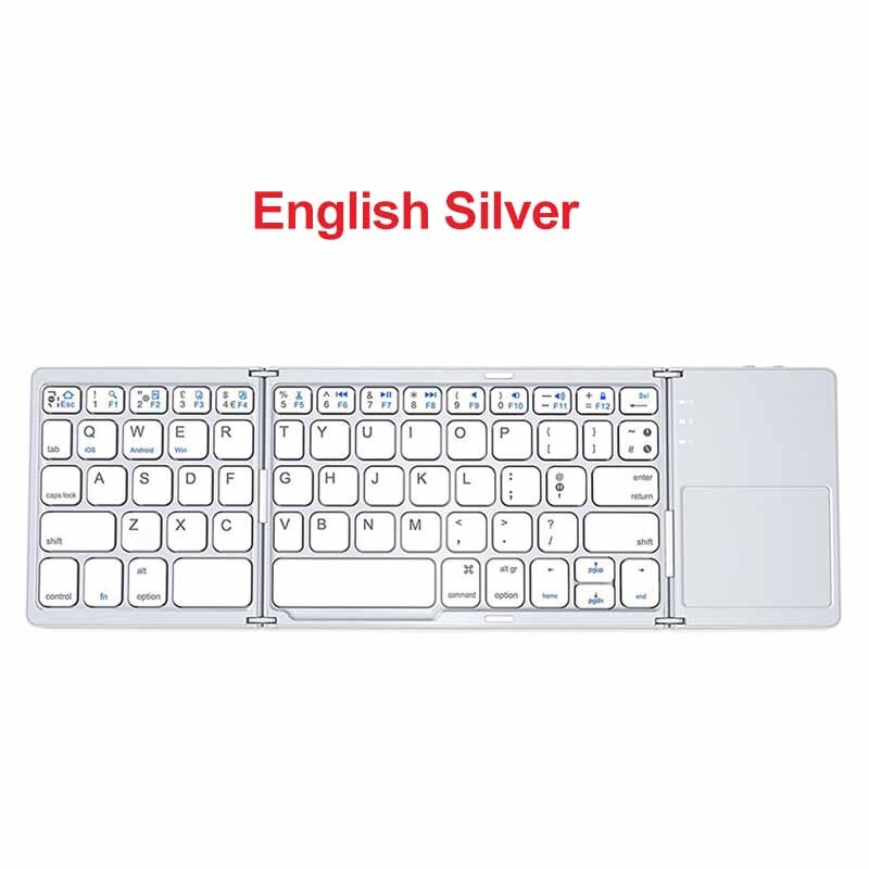 Neue Falten Bluetooth Mini Tastatur Drahtlose Tastatur mit Touchpad für Fenster,Android,ios Tablette Ipad Telefon: Englisch Silber-