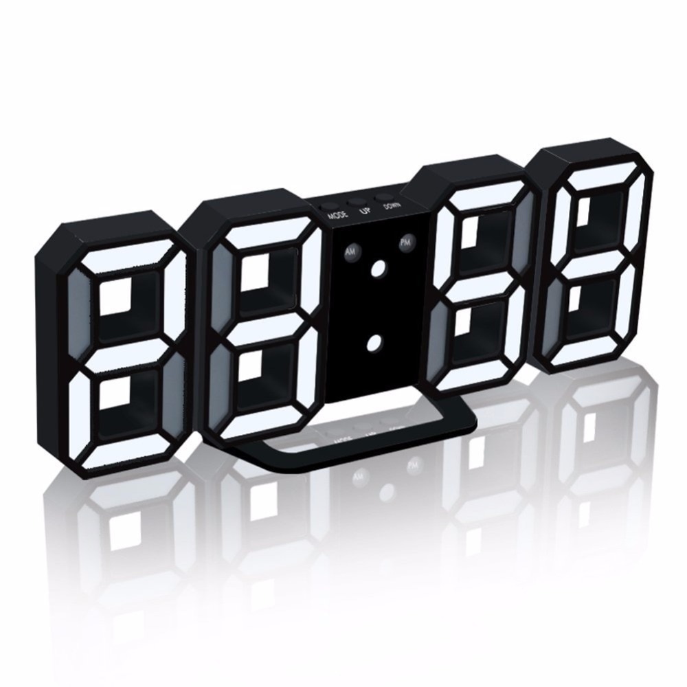 Relojes con alarma digital LED, reloj de pared 3D de dígitos grandes, 8 formas, estante para reloj electrónico, reloj Nixie, reloj, Mural Horloge en la pared del hogar
