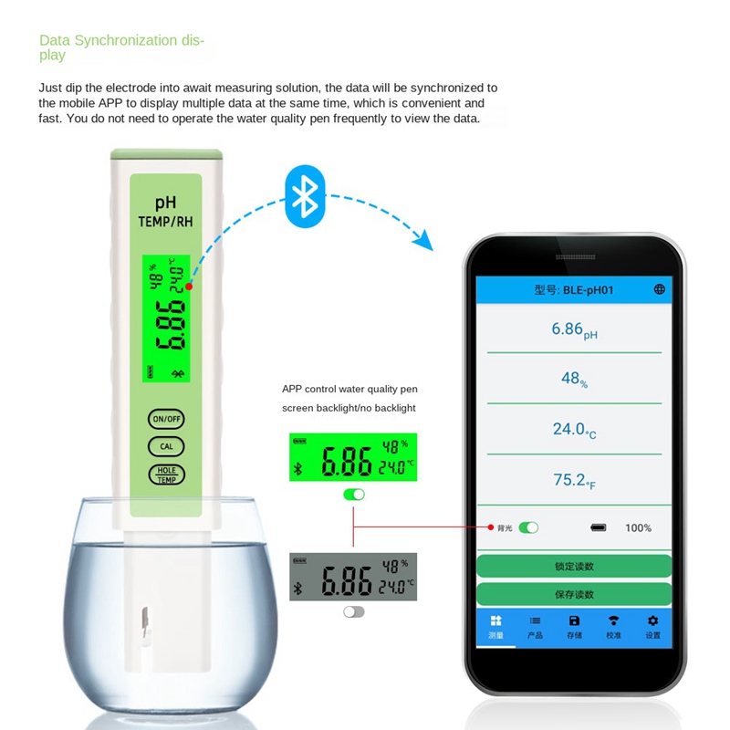 Digital PH Meter For Water,Bluetooth Online Monitor Water Acidity Tester Smart Tool For Drinking,Aquariums