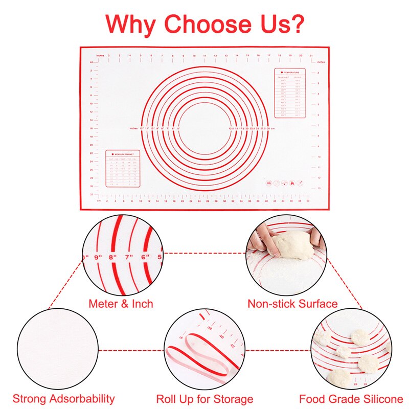Kitchen Tools Silicone Baking Sheet Pad Rolling Dough Pastry Cakes Bakeware Liner Pad Mat Oven Pasta Pizza Cooking Accessories