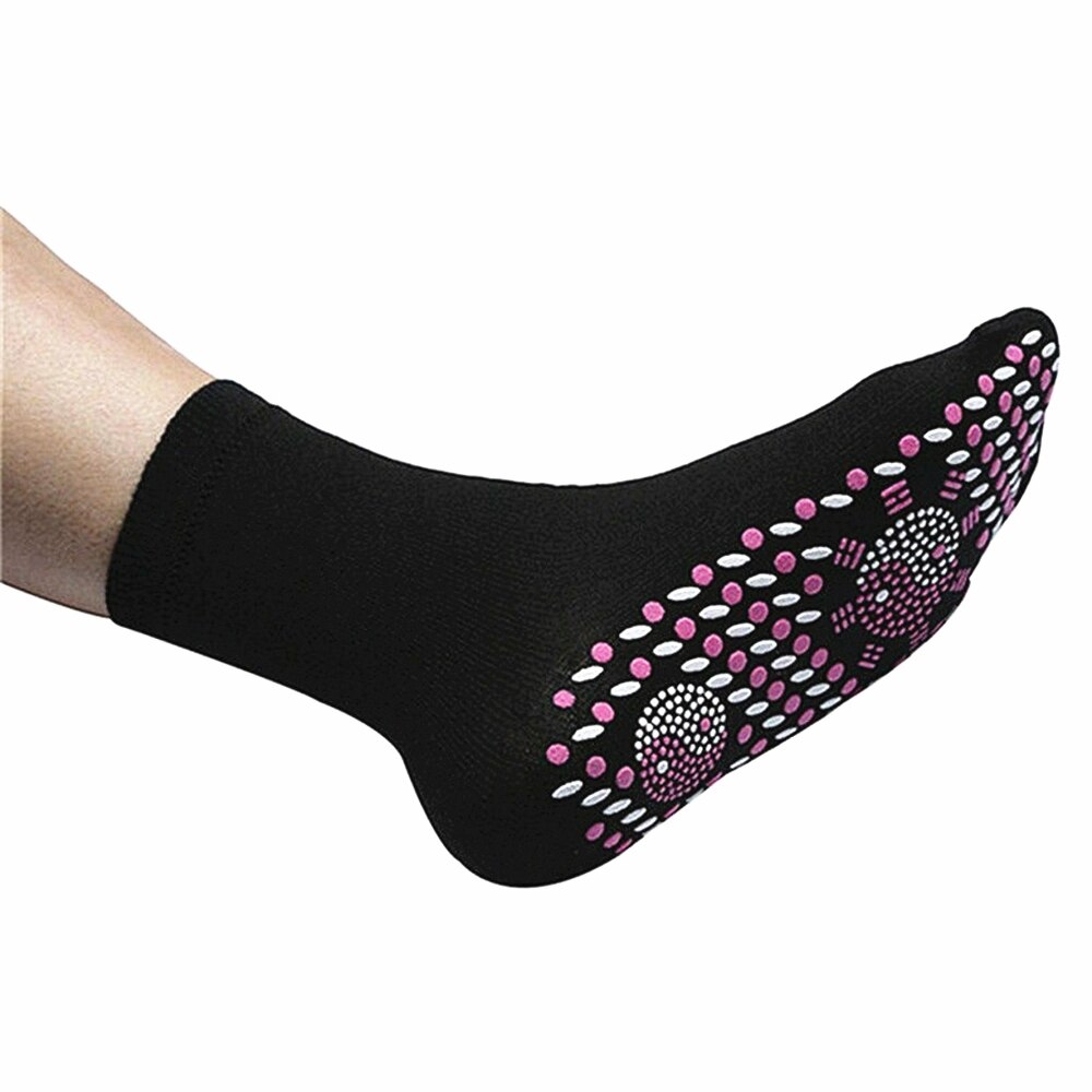 Selvvarmende opvarmede sokker til kvinder mænd hjælper varme fødder vinter behagelige sunde varmestrømper magnetiske terapisokker: Sort