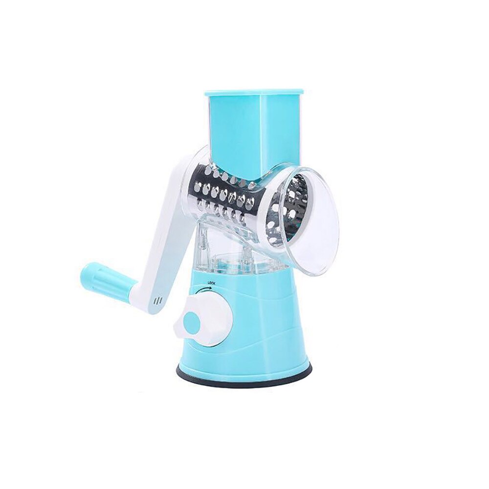 Manual Vegetable Cutter Round Slicer Potato Carrot Grater Slicer 3pcs Stainless Steel Chopper Blades Kitchen Tool: Blue