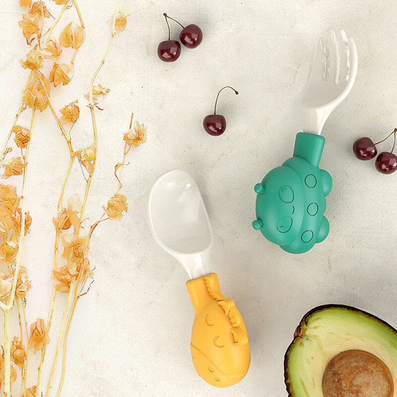 Plastic Soft Baby Spoon Fork Cute Elephant Dolphin Boy Girl Baby Learning Training Feeding Utensils Infant Children Tableware