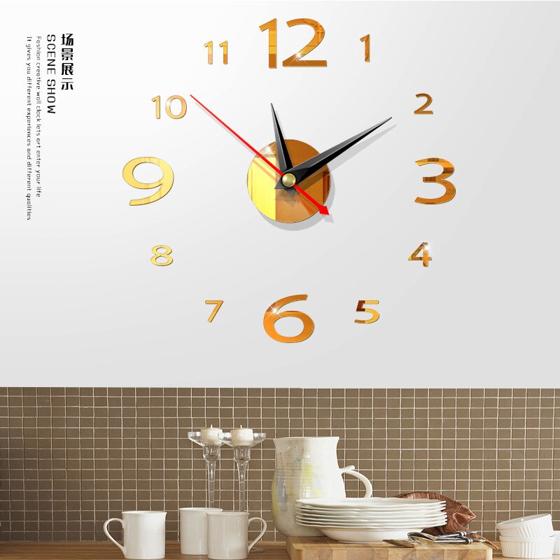 Relógio de parede 3d de acrílico espelhado, relógio para parede de diy, decoração de casa, agulha moderna de quartzo, adesivos para parede: Dark gold