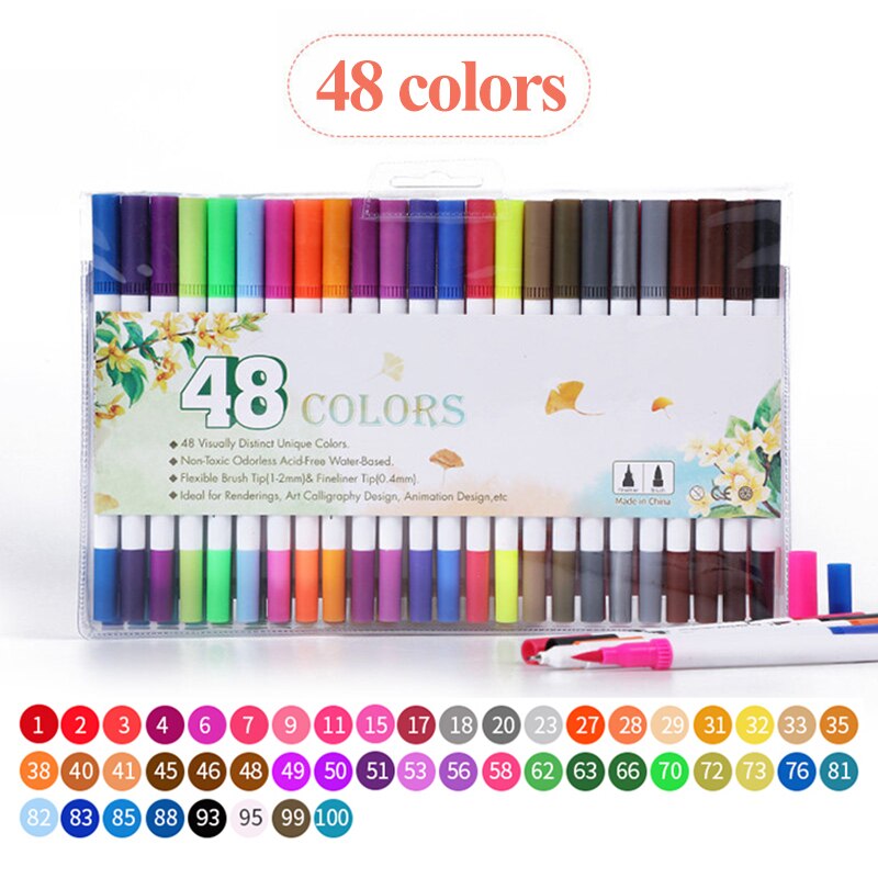 48/60/72/80/100/120 kolory profesjonalne podwójne głowy pędzle do akwareli Pen Art markery rysunek szkic Manga miękka szczotka Marker: White-rod-48colors
