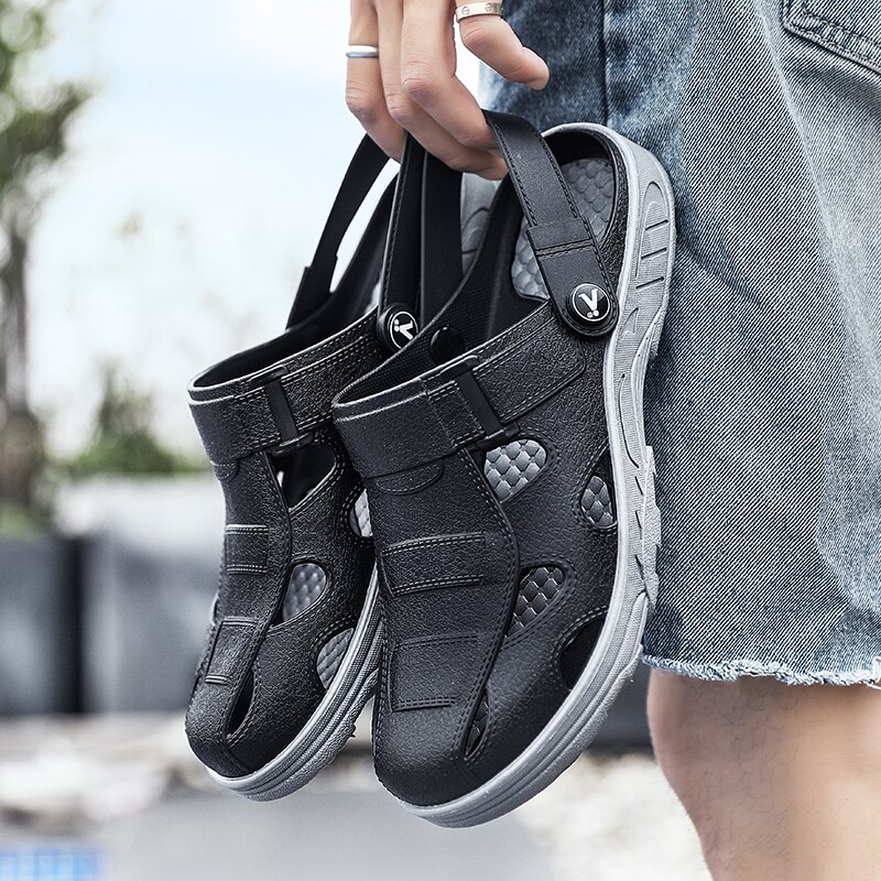 Hål skor herr herr sandaler träskor sandalier hombre skor sandler herr sandaler herr tofflor sommar sandal: Svart / 44