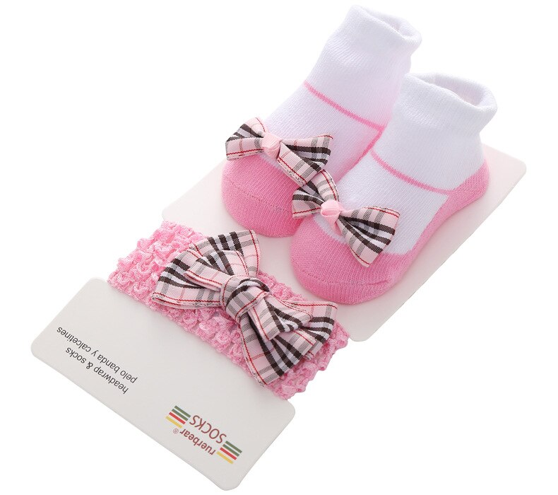 Belle bébé filles paillettes étoile gaze fleur décoré anti-dérapant coton cheville chaussettes avec élastique bandeau ensemble: F