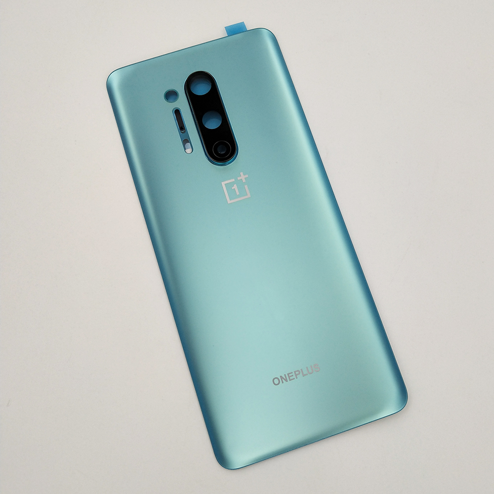 Carcasa trasera Original para Oneplus 8 Pro One Plus, cubierta trasera de cristal, reparación, reemplazo de batería, funda para puerta con lente de cristal de cámara + logotipo: Matte Green