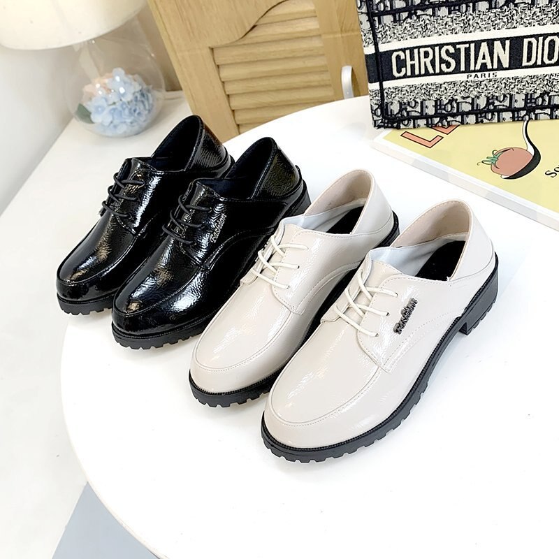 Solid Black Leather Oxford Shoes for Women Shoes Thick Bottom Square Low Heels Autumn Winter Casual Shoes Woman Flats Plus Size